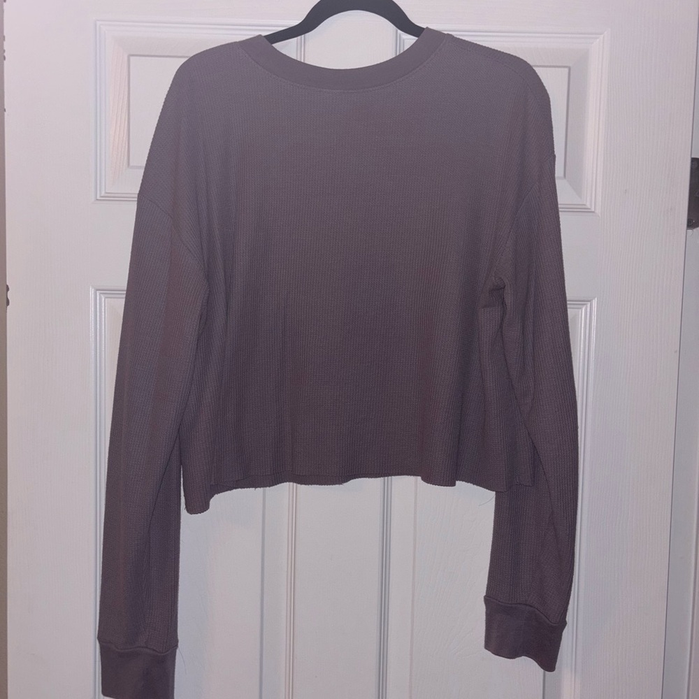 Wild Fable Cropped Waffle Knit Long -Sleeve Purple Top - Size Large - Picture 3 of 3